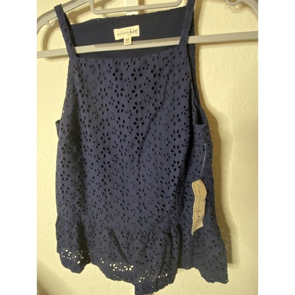 NWT MAISON JULES Eyelet Camisole Peplum Top - Sz XS - Blue Crochet Elegance - Picture 4 of 7